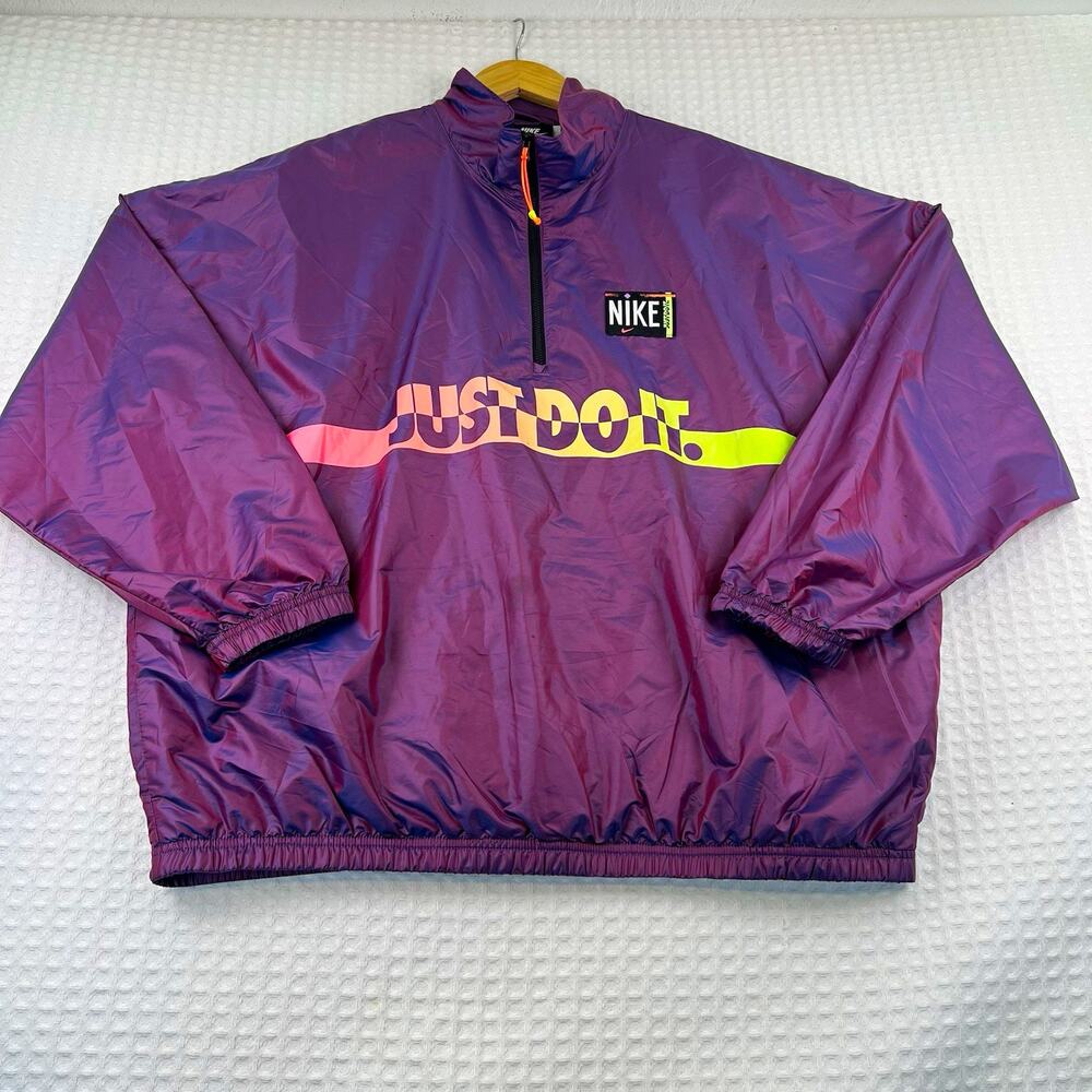 Nike Just Do It Windbreaker Men’s L Purple Iridescent Quarter Zip Pullover Retro